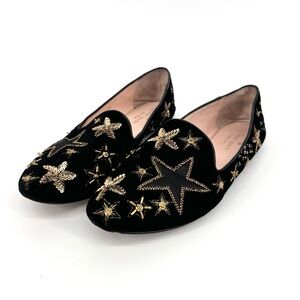 Kate Spade New York Stelli‎ Black Star Velvet Embroidery Sequins Flats Size 9